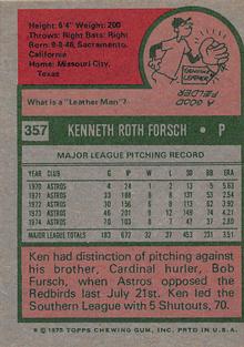 1975 Topps Mini #357 Ken Forsch Back