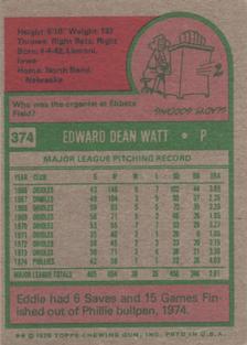 1975 Topps Mini #374 Eddie Watt Back