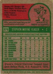 1975 Topps Mini #376 Steve Yeager Back