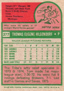 1975 Topps Mini #377 Tom Hilgendorf Back