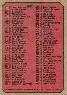 1975 Topps Mini #386 Checklist: 265-396 Back