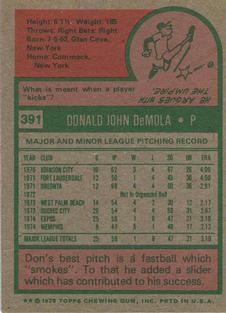 1975 Topps Mini #391 Don DeMola Back