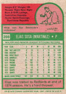 1975 Topps Mini #398 Elias Sosa Back