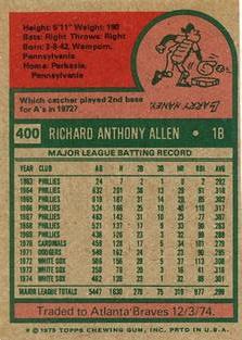 1975 Topps Mini #400 Dick Allen Back