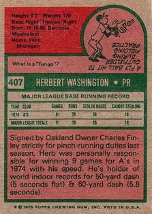 1975 Topps Mini #407 Herb Washington Back