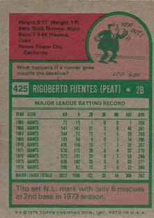 1975 Topps Mini #425 Tito Fuentes Back