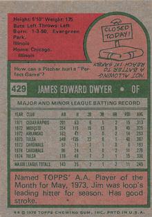 1975 Topps Mini #429 Jim Dwyer Back