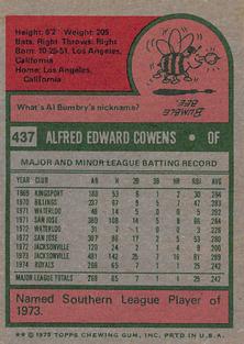 1975 Topps Mini #437 Al Cowens Back