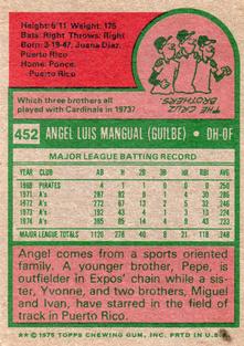 1975 Topps Mini #452 Angel Mangual Back