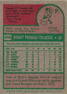 1975 Topps Mini #456 Bob Coluccio Back
