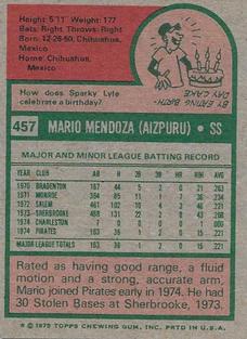 1975 Topps Mini #457 Mario Mendoza Back