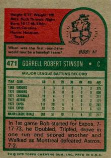 1975 Topps Mini #471 Bob Stinson Back