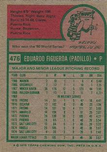 1975 Topps Mini #476 Ed Figueroa Back
