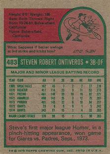 1975 Topps Mini #483 Steve Ontiveros Back