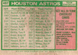 1975 Topps Mini #487 Houston Astros / Preston Gomez Back