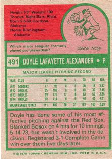 1975 Topps Mini #491 Doyle Alexander Back
