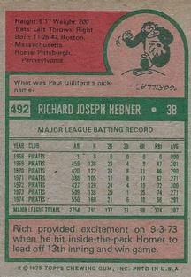 1975 Topps Mini #492 Richie Hebner Back