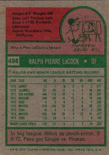 1975 Topps Mini #494 Pete LaCock Back