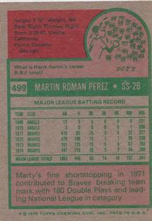 1975 Topps Mini #499 Marty Perez Back