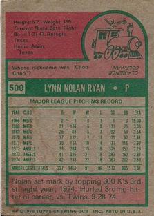1975 Topps Mini #500 Nolan Ryan Back
