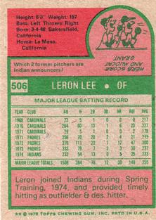 1975 Topps Mini #506 Leron Lee Back