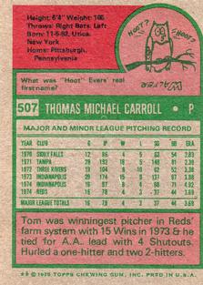 1975 Topps Mini #507 Tom Carroll Back