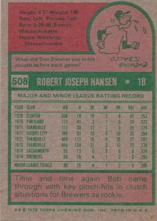 1975 Topps Mini #508 Bob Hansen Back