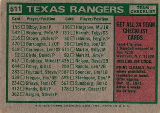 1975 Topps Mini #511 Texas Rangers / Billy Martin Back