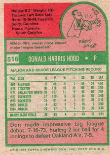 1975 Topps Mini #516 Don Hood Back