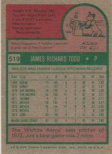 1975 Topps Mini #519 Jim Todd Back