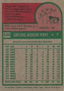 1975 Topps Mini #530 Gaylord Perry Back