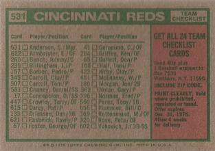 1975 Topps Mini #531 Cincinnati Reds / Sparky Anderson Back