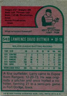 1975 Topps Mini #543 Larry Biittner Back