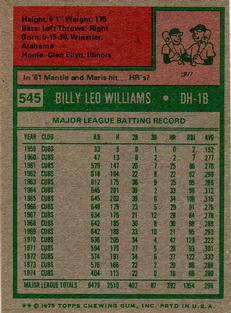 1975 Topps Mini #545 Billy Williams Back
