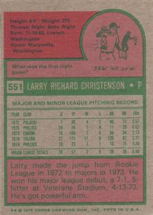 1975 Topps Mini #551 Larry Christenson Back