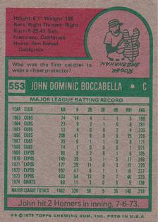 1975 Topps Mini #553 John Boccabella Back