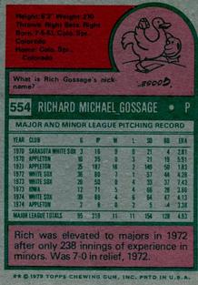 1975 Topps Mini #554 Rich Gossage Back