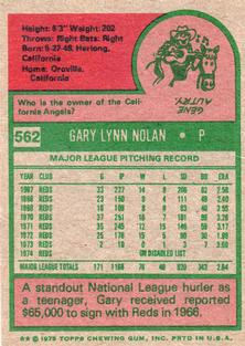 1975 Topps Mini #562 Gary Nolan Back
