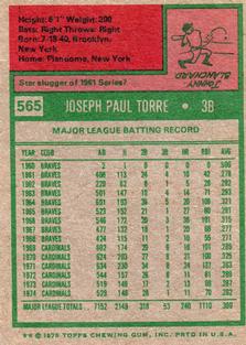 1975 Topps Mini #565 Joe Torre Back