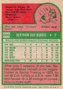 1975 Topps Mini #566 Ray Burris Back