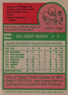 1975 Topps Mini #568 Dale Murray Back
