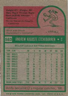 1975 Topps Mini #583 Andy Etchebarren Back