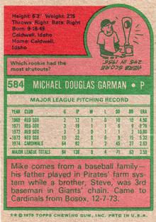 1975 Topps Mini #584 Mike Garman Back