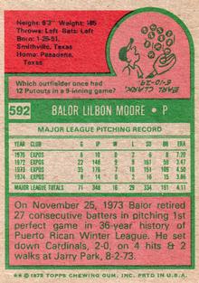 1975 Topps Mini #592 Balor Moore Back