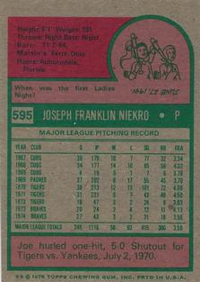 1975 Topps Mini #595 Joe Niekro Back