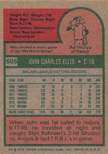 1975 Topps Mini #605 John Ellis Back