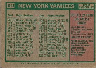 1975 Topps Mini #611 New York Yankees / Bill Virdon Back