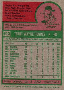 1975 Topps Mini #612 Terry Hughes Back