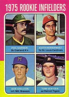 1975 Topps Mini #623 1975 Rookie Infielders (Phil Garner / Keith Hernandez / Bob Sheldon / Tom Veryzer) Front