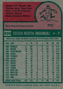 1975 Topps Mini #634 Cy Acosta Back